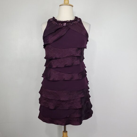S.L. Fashions Dresses & Skirts - S.L. Fashions Embellished Tiered Layered Sheath Purple Cocktail Dress Size 14